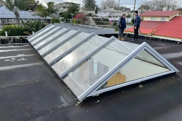 Glazed skylights installed in a flat commercial roof
